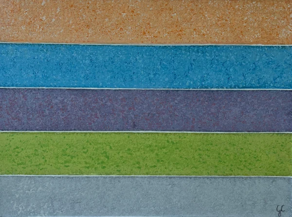 Fa, mi, do, sol (2024), Giancarlo Carnevale. Horizontal bands of ochre, turquoise, violet, green and grey