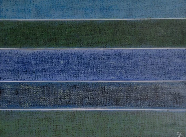Mi, fa, mi, mi, fa (2024), Giancarlo Carnevale. Horizontal bands of blue, green and slate