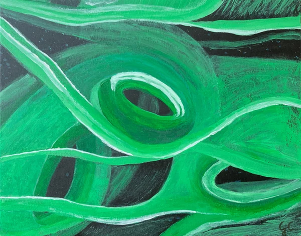 Nebulosa (2024), Giancarlo Carnevale. Looping green organic shapes against a dark background