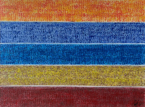 Re, sol, sol, mi, do (2024), Giancarlo Carnevale. Textured bands of orange, violet, blue, yellow and red